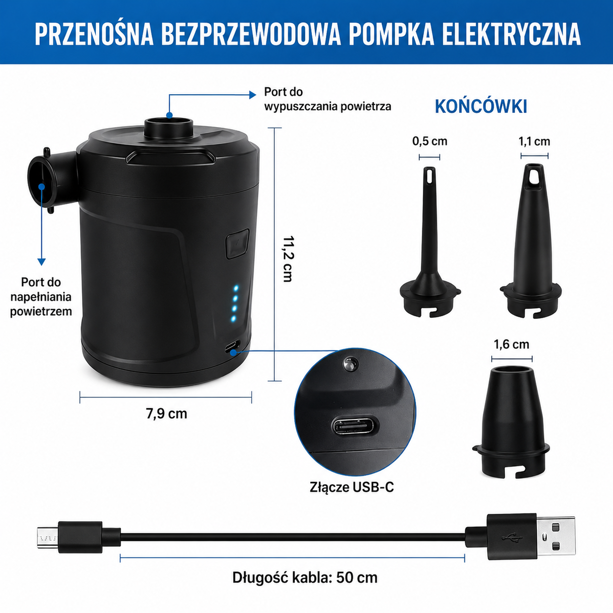 AirGo Pro™ – Bezprzewodowa Mini Pompka Elektryczna USB-C 2w1